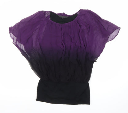 Coast Women’s Purple Black Silk Chiffon Tunic Blouse Size 8