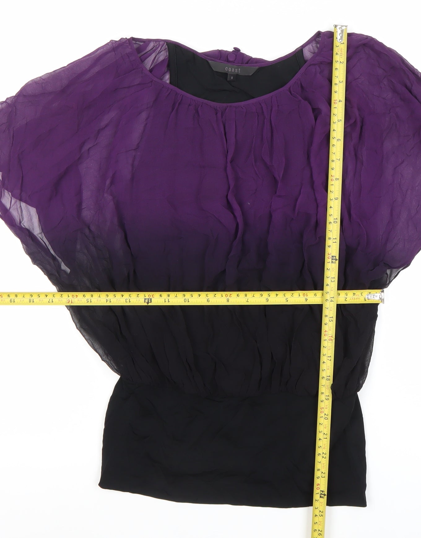 Coast Women’s Purple Black Silk Chiffon Tunic Blouse Size 8