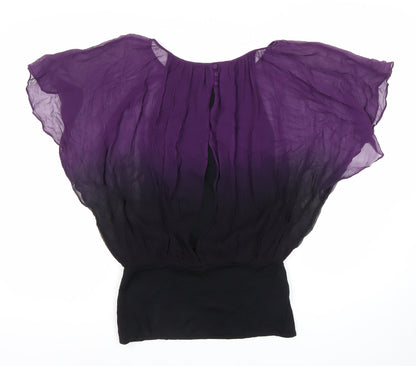 Coast Women’s Purple Black Silk Chiffon Tunic Blouse Size 8