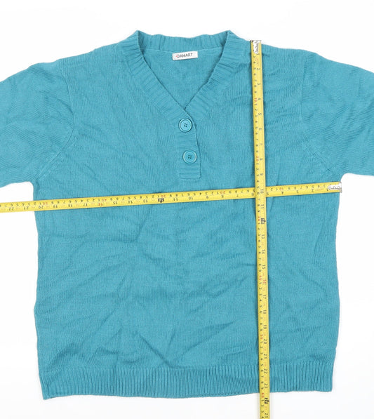 Damart Womens Blue Acrylic Henley Jumper Size 18 Short Sleeve Knit