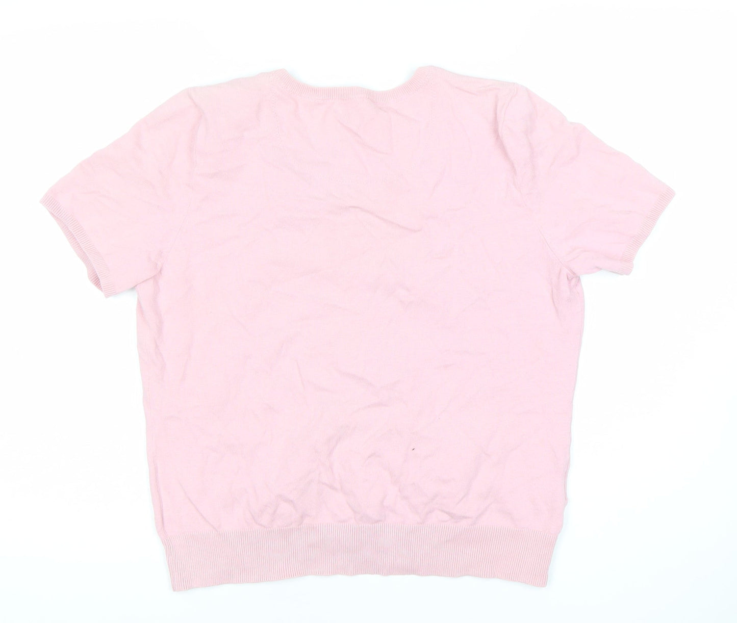 CC Women’s Pink Floral Cardigan L Short Sleeve Knit Crew Neck