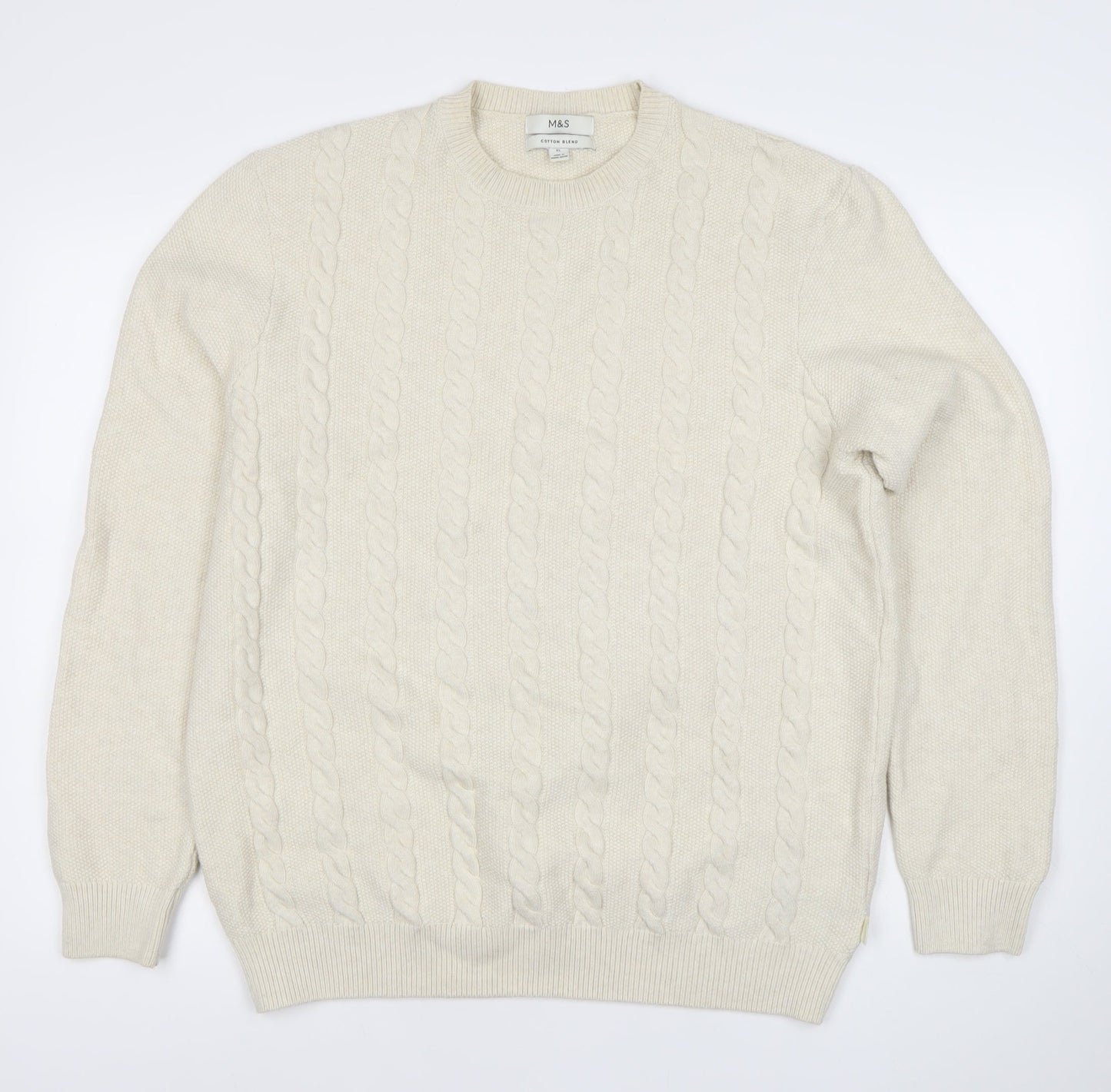 Marks and Spencer Men’s Ivory XL Cable-Knit Cotton Blend Jumper