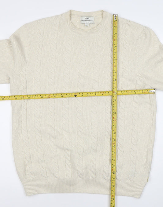 Marks and Spencer Men’s Ivory XL Cable-Knit Cotton Blend Jumper