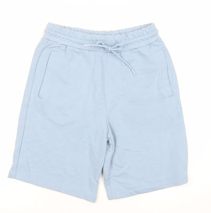 Zara Men’s Blue Sweat Shorts Size S Cotton Blend Elastic Waist