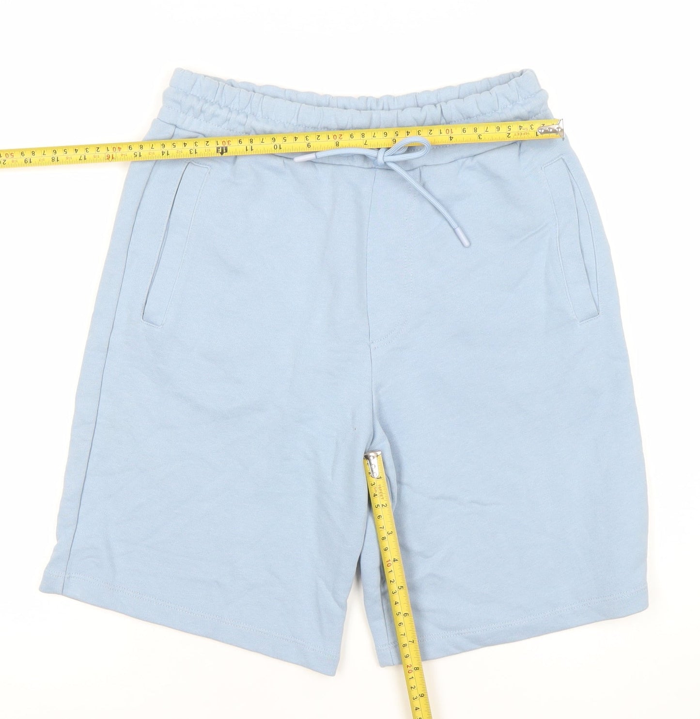 Zara Men’s Blue Sweat Shorts Size S Cotton Blend Elastic Waist