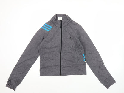 Adidas Womens Grey Track Jacket Size 10 Slim Fit Lightweight Sportswear
