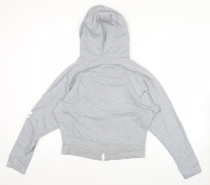 Adidas Womens Grey Full Zip Hoodie Size 6 UK Logo Print Cotton Blend