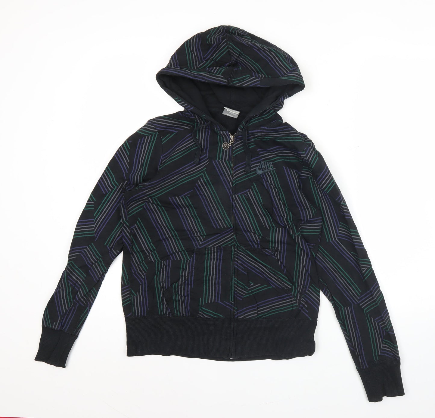 Nike Womens Black Multicolour Full Zip Hoodie Sweatshirt Size M