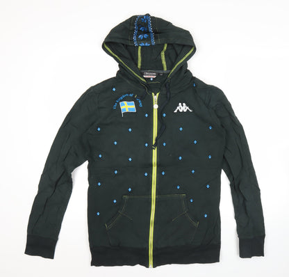 Kappa Womens Black Hoodie Size 10 Embroidered Full Zip Sweatshirt