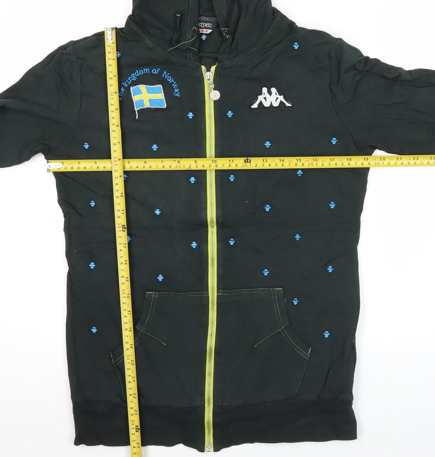 Kappa Womens Black Hoodie Size 10 Embroidered Full Zip Sweatshirt