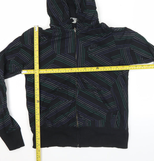 Nike Womens Black Graphic Full Zip Hoodie Size M Cotton Sportswear