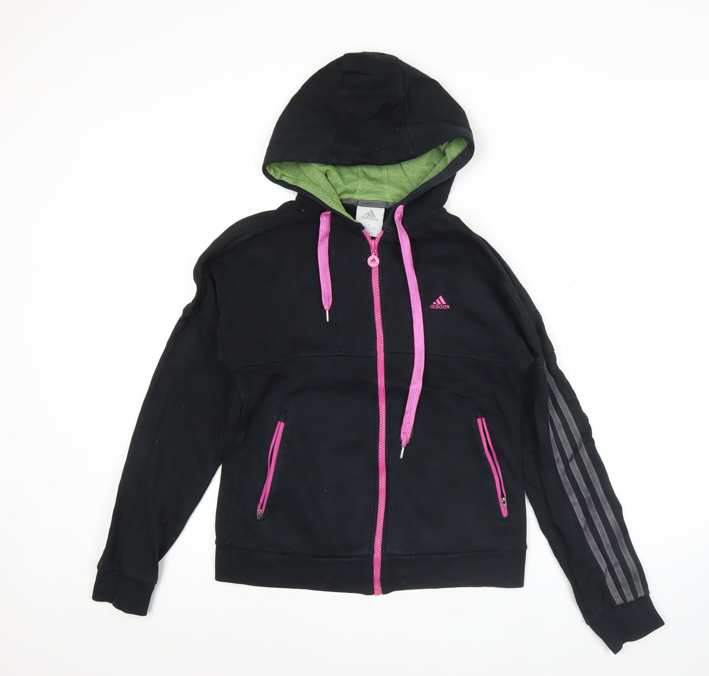 Adidas Womens Black Full Zip Hoodie UK 10 Cotton Blend Sportswear