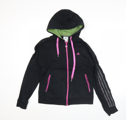 Adidas Womens Black Full Zip Hoodie UK 10 Cotton Blend Sportswear