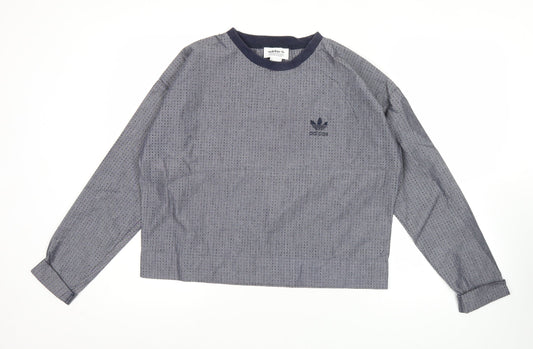 Adidas Women Grey Long Sleeve Mesh Crew Neck T-Shirt Size 10