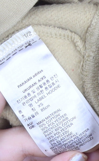 Adidas Womens Beige Hoodie Size 10 UK Pullover Logo Casual Sweatshirt