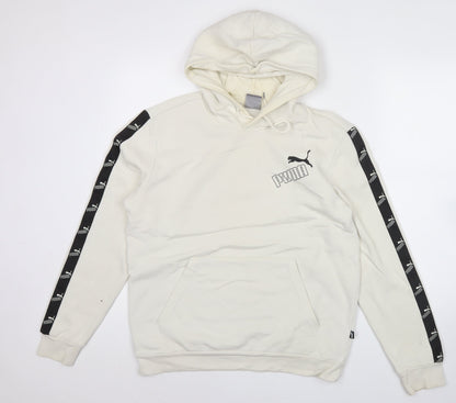 Puma Womens Ivory Pullover Hoodie Sweatshirt Size M Logo Tape Casual