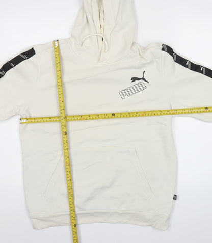 Puma Womens Ivory Pullover Hoodie Sweatshirt Size M Logo Tape Casual