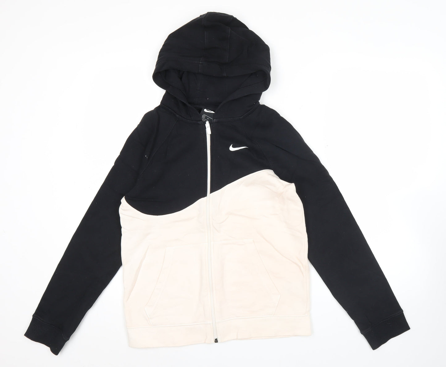 Nike Womens XL Black Beige Full Zip Hoodie Sweatshirt Casual Sportswear