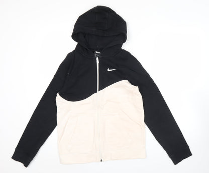 Nike Womens XL Black Beige Full Zip Hoodie Sweatshirt Casual Sportswear
