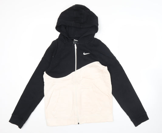 Nike Womens XL Black Beige Full Zip Hoodie Sweatshirt Casual Sportswear