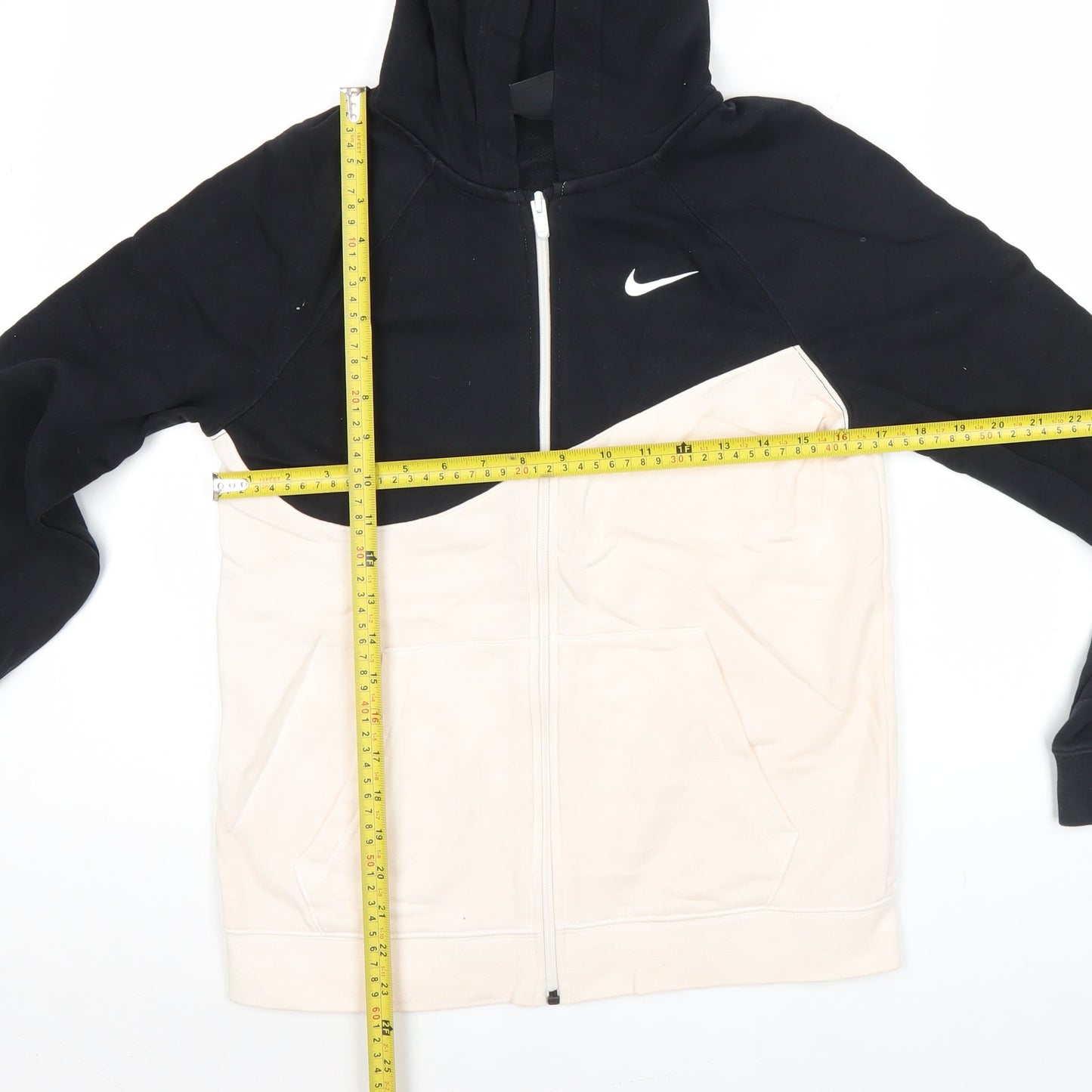 Nike Womens XL Black Beige Full Zip Hoodie Sweatshirt Casual Sportswear