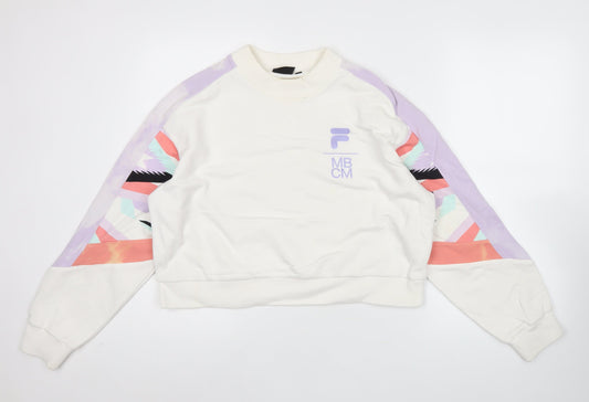 Additional front view of Fila women’s white sweatshirt, size UK 8, logo pullover crew neck