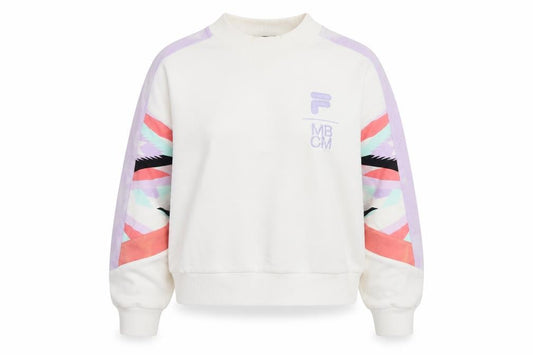 Front view of Fila women’s white sweatshirt, size UK 8, logo pullover crew neck