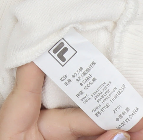 Fila Womens White Sweatshirt Size 8 Logo Pullover Crew Neck