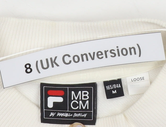 Fila Womens White Sweatshirt Size 8 Logo Pullover Crew Neck
