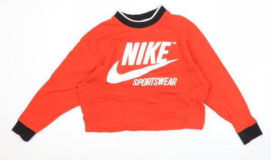 Nike Womens Red Graphic Logo Pullover Sweatshirt M Sportswear