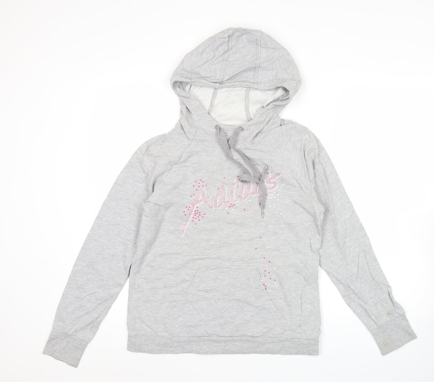 Adidas Womens Grey Hoodie Size 10 Pullover Long Sleeve Logo