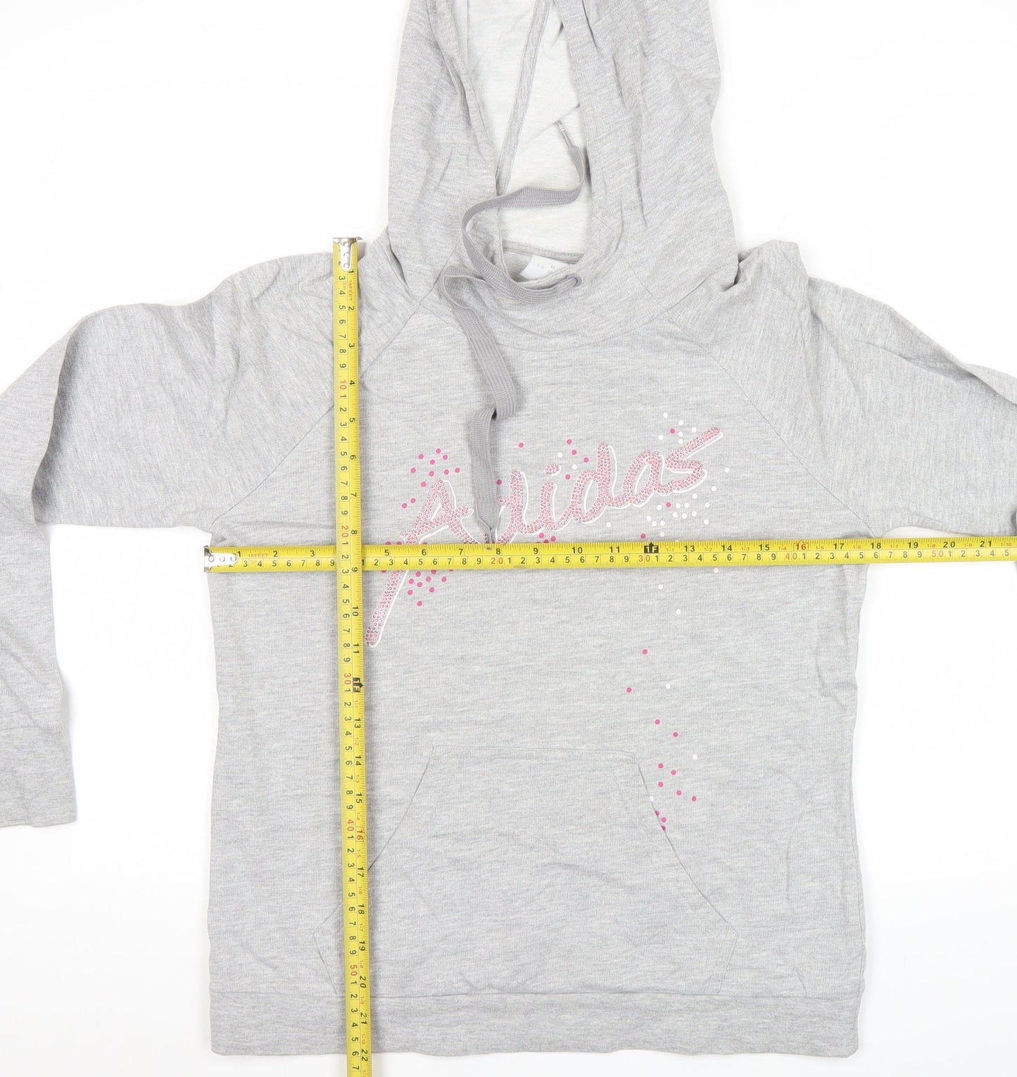 Adidas Womens Grey Hoodie Size 10 Pullover Long Sleeve Logo