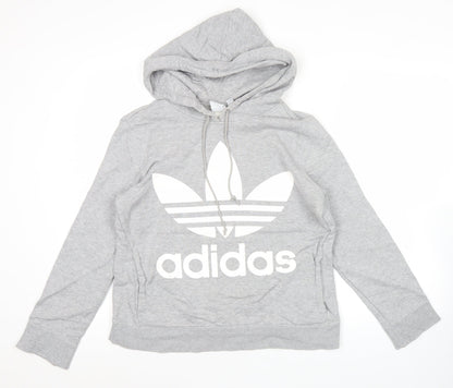 Adidas Womens Grey Trefoil Hoodie Pullover Size 8 UK Logo Sportswear