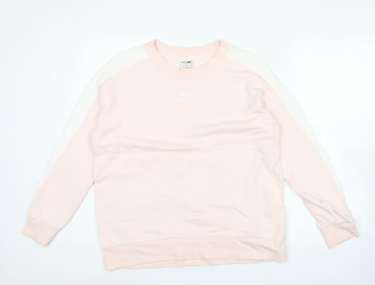 Additional front view of Puma Women’s Pink Logo Sweatshirt, size UK 10, Raglan Sleeve Crew Neck
