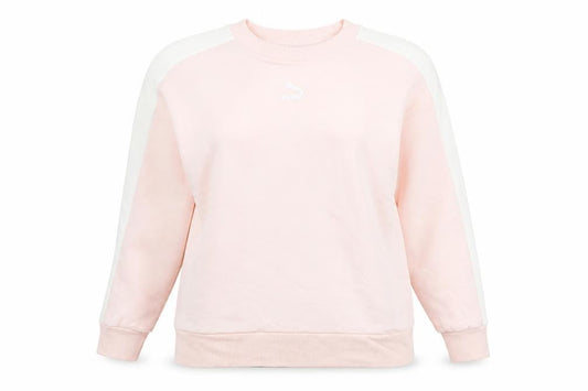Front view of Puma Women’s Pink Logo Sweatshirt, size UK 10, Raglan Sleeve Crew Neck