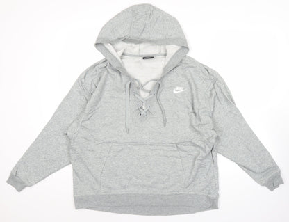 Nike Womens Grey Lace Up Hoodie Size L Long Sleeve Pullover