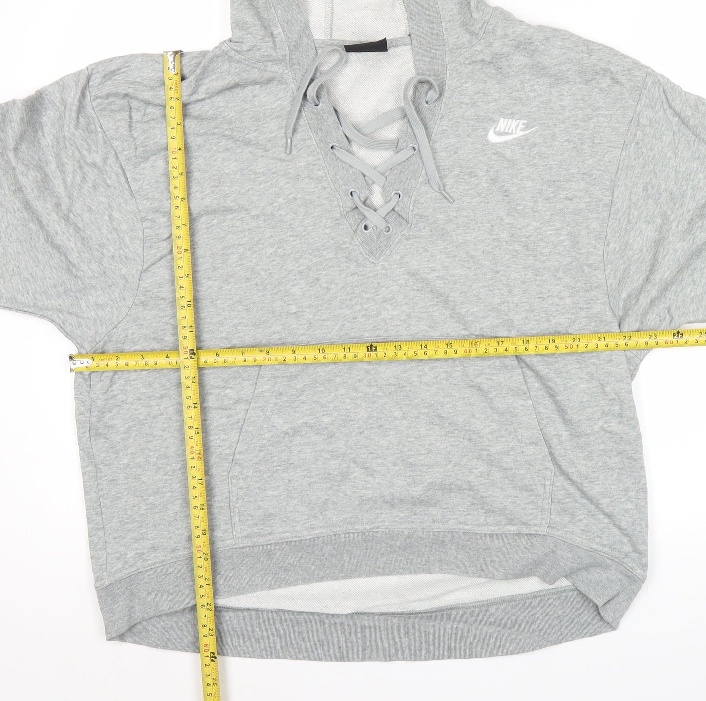 Nike Womens Grey Lace Up Hoodie Size L Long Sleeve Pullover