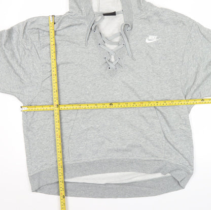 Nike Womens Grey Lace Up Hoodie Size L Long Sleeve Pullover