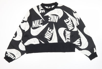 Nike Women’s Black Logo Print Sweatshirt L Oversized Pullover