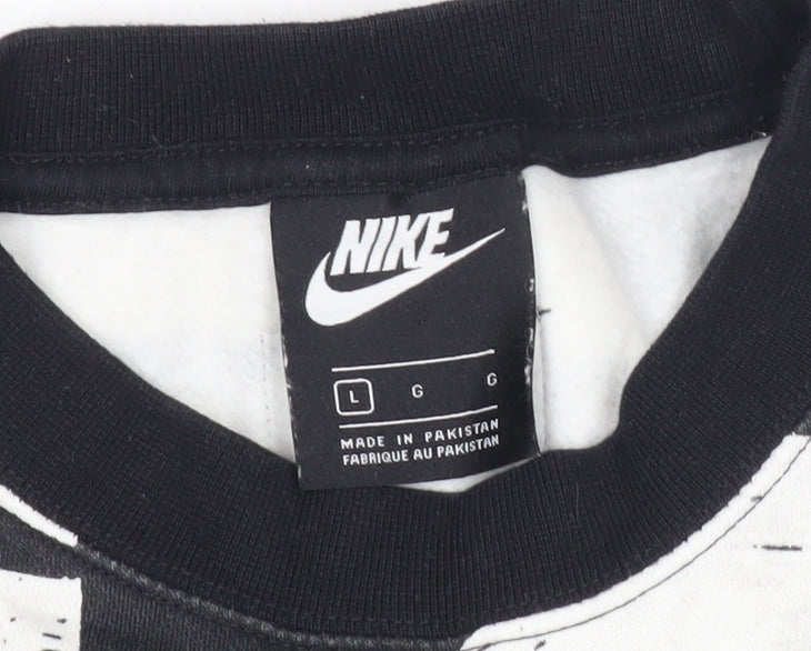 Nike Women’s Black Logo Print Sweatshirt L Oversized Pullover