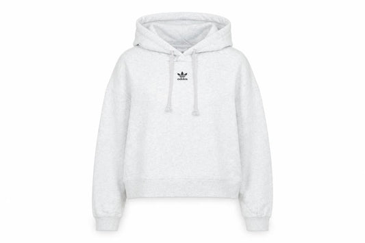 Front view of Adidas Women’s Grey Pullover Hoodie, size UK 10, UK Relaxed Fit Logo