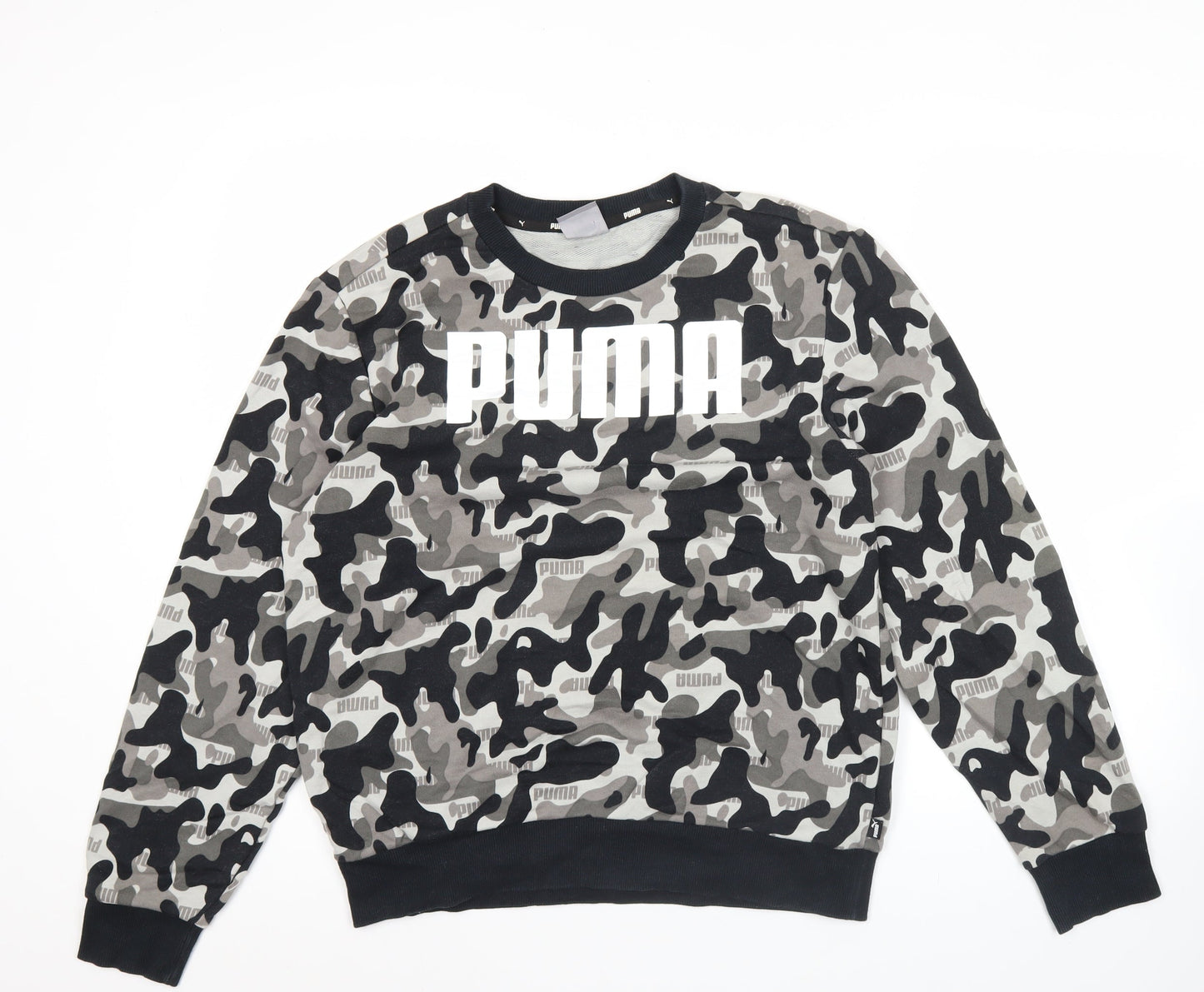 Puma Unisex Camo Logo Sweatshirt Grey Black Medium Pullover Crew Neck