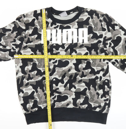 Puma Unisex Camo Logo Sweatshirt Grey Black Medium Pullover Crew Neck