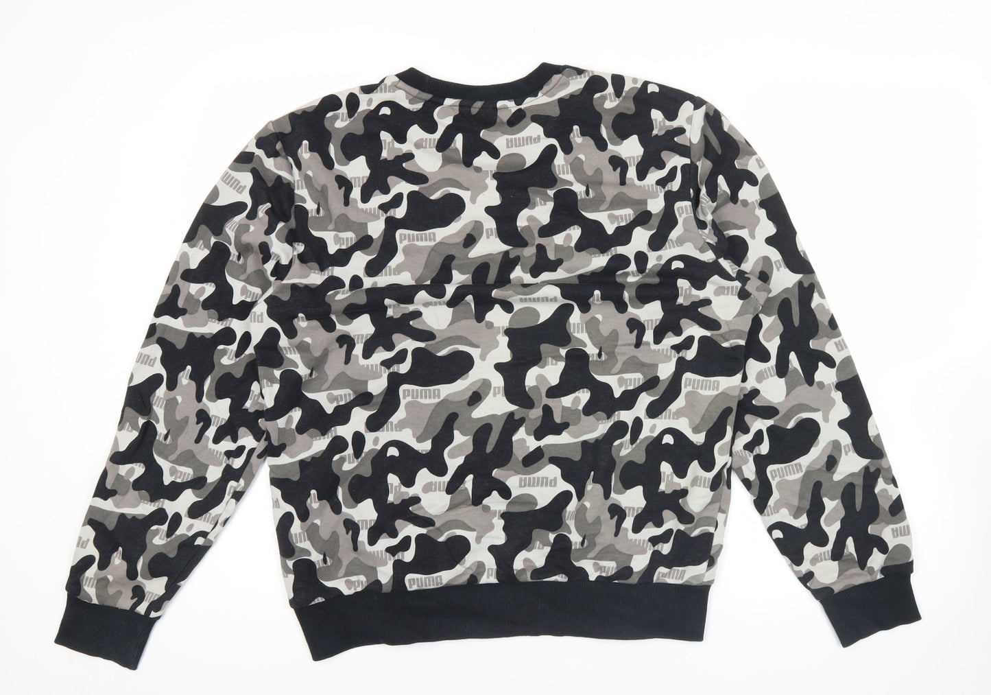 Puma Unisex Camo Logo Sweatshirt Grey Black Medium Pullover Crew Neck