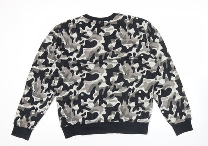 Puma Unisex Camo Logo Sweatshirt Grey Black Medium Pullover Crew Neck