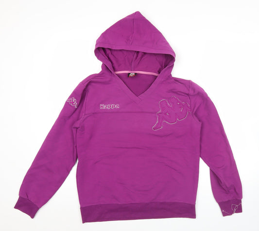 Kappa Womens Purple Pullover Hoodie XL V-Neck Logo Sportswear