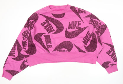 Nike Womens Pink Size 12 Pullover Sweatshirt Logo Graphic