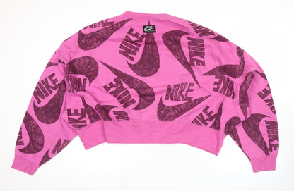 Nike Womens Pink Size 12 Pullover Sweatshirt Logo Graphic