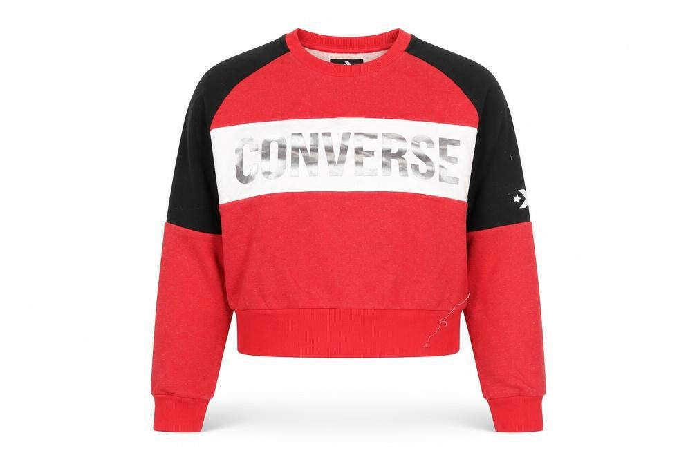 Converse Women Red Black White Pullover Sweatshirt Size M Crew Neck Logo