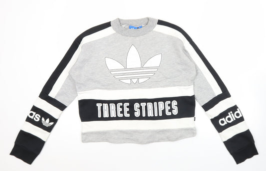 Adidas Womens Grey Black White Logo Sweatshirt Size 12
